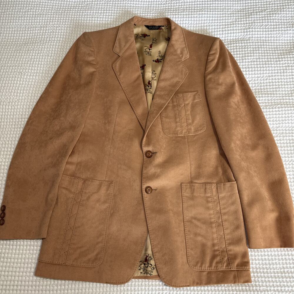 Phoenix Mens 36 Faux Suede 2-Button Blazer Vtg 70s Riding Western Jacket Tan USA